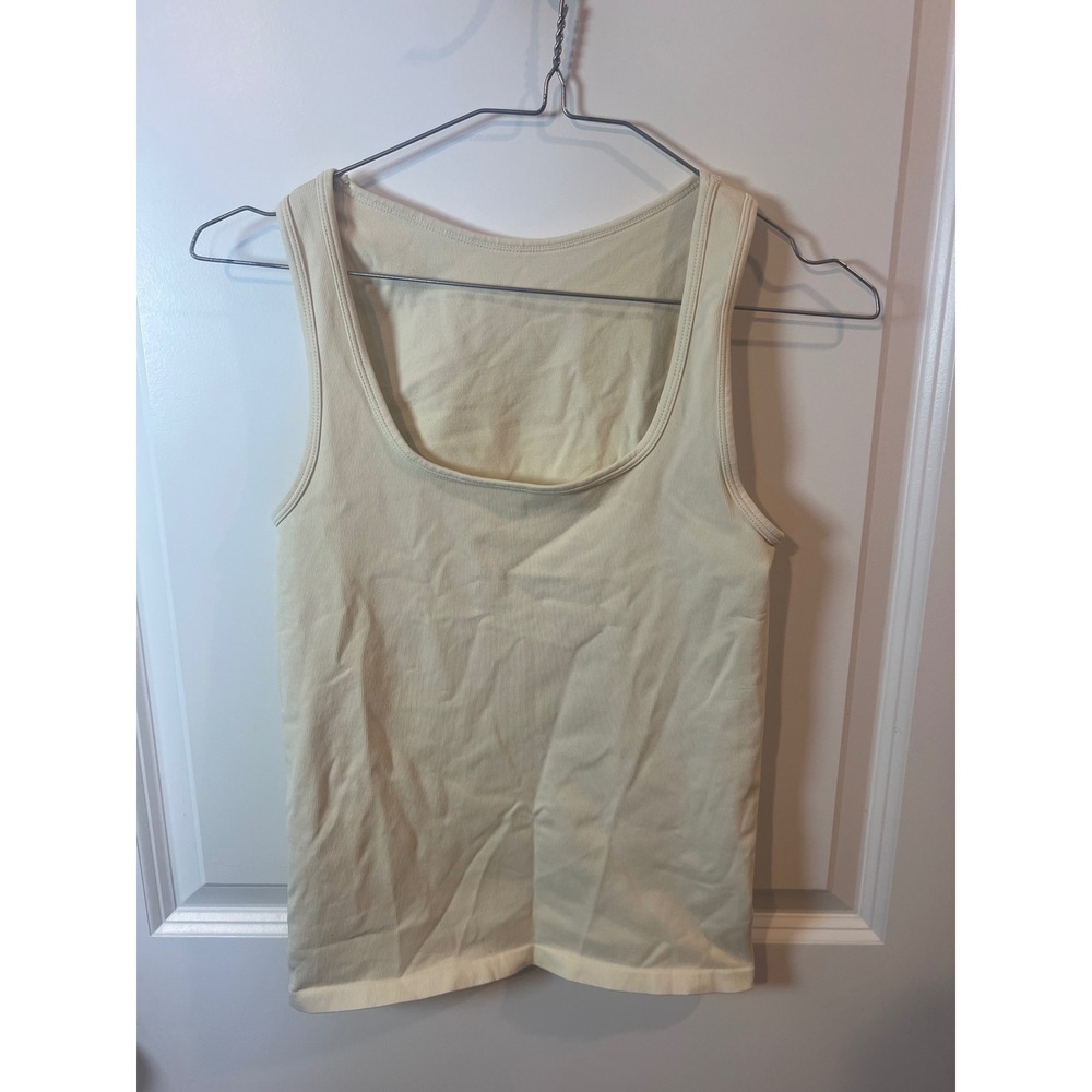 OQQ Womens Tank Top Ribbed Seamless Stretch Cream Size S